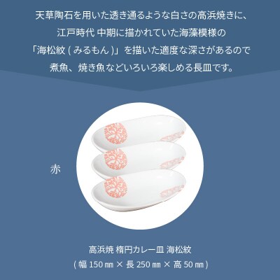 天草 高浜焼 楕円カレー皿 3枚(赤)_S026-070