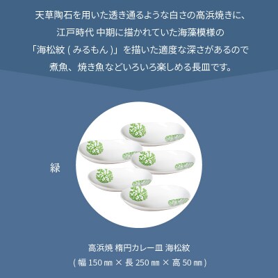 天草 高浜焼 楕円カレー皿 5枚セット(緑)_S026-056