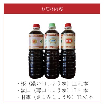 池崎しょうゆ醸造元 醤油 3本セット(濃い口、薄口、刺し身醤油)_S022-007