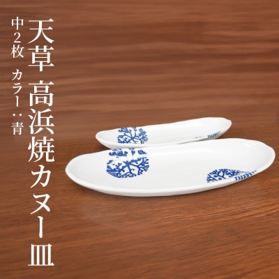 天草 高浜焼カヌー皿 中2枚 計2枚入りセット(青)_S026-051