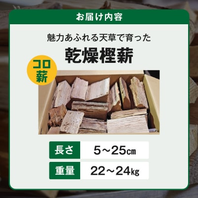 魅力あふれる天草で育った乾燥樫薪(天樫　5cm～25cmコロ薪　22～24kg)_S163-003