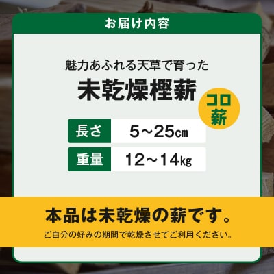 魅力あふれる天草で育った未乾燥樫薪(天樫　5cm～25cmコロ薪　12～14kg)_S163-012