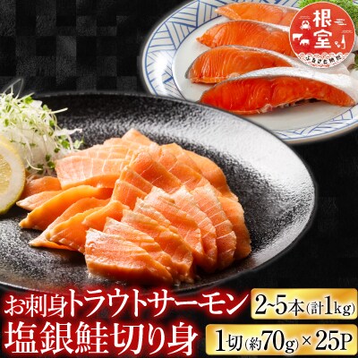 トラウトサーモン2～5本&塩銀鮭切り身1切×25P C-09045