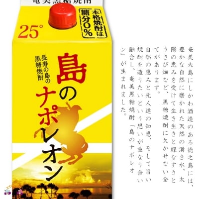 【蔵元直送便】本格黒糖焼酎　島のナポレオン900mlパック×12本