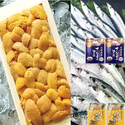 エゾバフンウニ約60～70g・さんま旨煮2P・さば味噌煮2P[10月下旬以降発送] A-71054