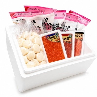 ほたて500g・醤油いくら140g・たらこ140g・明太子140g・紅鮭5切 D-16033
