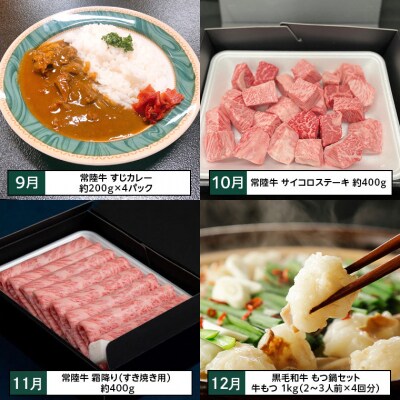 【茨城県共通返礼品】【定期便】常陸牛 贅沢 満喫 定期便 牛肉 黒毛和牛 国産 12ヶ月連続でお届け
