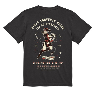 伊賀流忍者くのいちTシャツ スミ黒 男女兼用【XLサイズ】