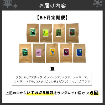 【定期便】世界のコーヒー飲み比べ 定期便 全6ヶ月 店主厳選 3種セット(豆)_hs312-012