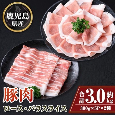 鹿児島県産豚ロース・豚バラスライス10パックセット 〈約3kg〉　B05046