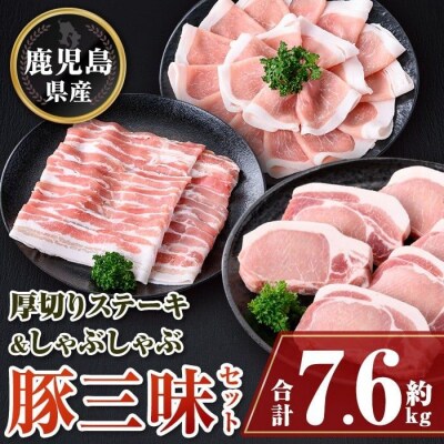 鹿児島県産豚厚切りステーキ&しゃぶしゃぶ三昧セット〈約7.6kg〉　D05041
