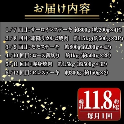 ＜定期便・全12回(連続)＞鹿児島黒牛 満足定期便・贅沢満喫セット　G01005