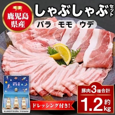 鹿児島県産豚バラ モモ ウデ しゃぶしゃぶセット(合計約1.2kg) ドレッシング付き　W05009