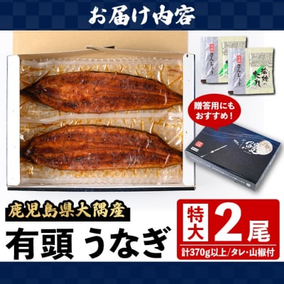 特大うなぎ蒲焼(有頭)(2尾・計370g以上、タレ、山椒付) 　B57005