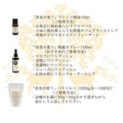 「奈良の香り」セット(アロマオイル・除菌スプレー・バスソルト)