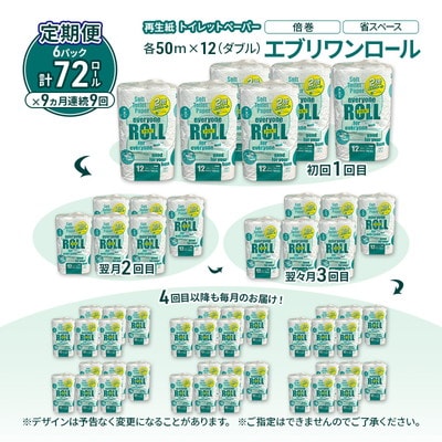 9ヵ月定期便 トイレットペーパー 2倍巻 72個×9回 ダブル [No.5335-1913]