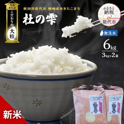 新米 令和8年産 無洗米 秋田県産 あきたこまち 6kg(3kg×2)[No.5409-0053]