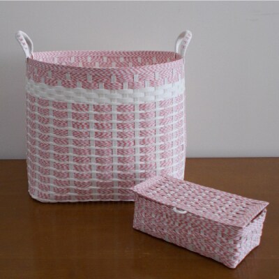 ランドリーボックス・マスクケース付(ピンク&白)