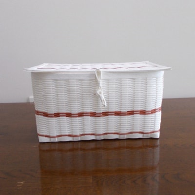 手作りのカゴ 3点セット(白&レンガ)