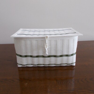 手作りのカゴ 3点セット(白&グリーン)