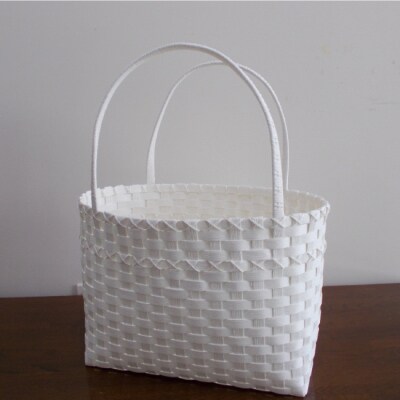手作りのカゴ 3点セット(白&グリーン)