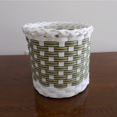 手作りのカゴ 3点セット(白&グリーン)