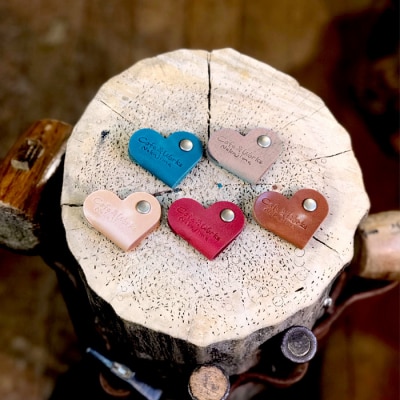 レザークラフト:本革ケーブルクリップ(ハート)5色セット