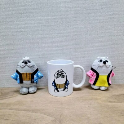 ゆるキャラ紋太・べつこグッズ(ぬいぐるみ小×2、マグカップ)