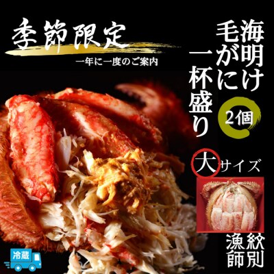 北海道産海明け毛がに一杯盛り2個セット約500gの毛がに2尾使用【期間限定5月19日まで】(冷蔵便)