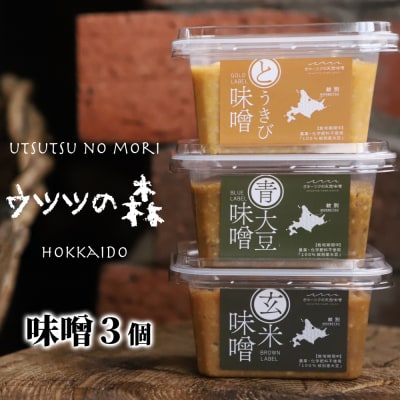 味噌3個(とうきび味噌・玄米味噌・青大豆味噌)【オホーツクの味噌蔵セレクション】