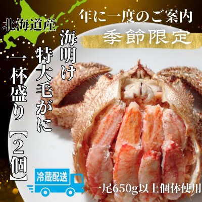 北海道産特大海明け毛がに一杯盛り約650g以上の毛がに2尾使用【期間限定5月19日まで】(冷蔵便)