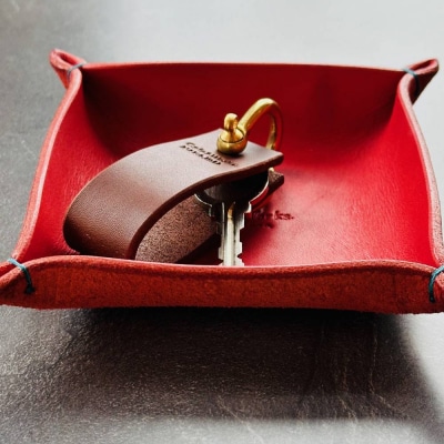 本革レザートレー(レッド)【レザークラフト】