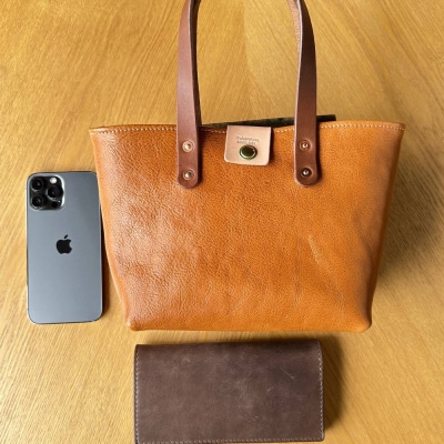 本革ミニトートバッグ(キャメル)【レザークラフト】