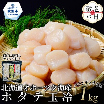 【敬老ギフト】北海道オホーツク海産ホタテ玉冷バラエティサイズ(1kg)| 訳あり サイズ不揃い
