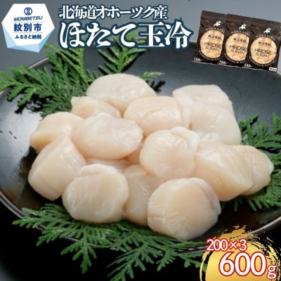 北海道オホーツク海産ほたて玉冷600g(200g×3)