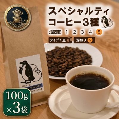 スペシャルティコーヒー 深煎り 3種 セット 100g×3袋【豆】 E2014