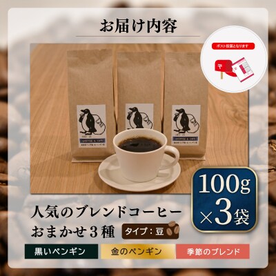 ペンギン堂 人気の オリジナル ブレンド コーヒー 3種　各100g×3袋【豆】pg4 E2017
