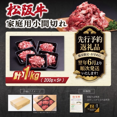 【2027年6月より順次発送】家庭用 松阪牛 小間切れ 200g×5P E2208