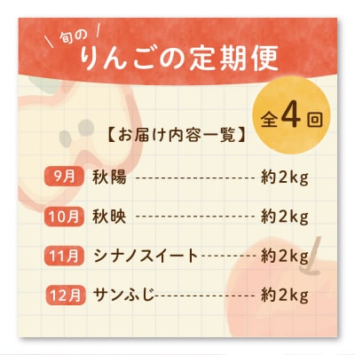 【先行受付】 定期便 令和8年産 りんごの定期便 全4回 4種 × 約2kg 計 約8kg