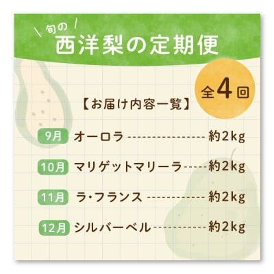 【先行受付】 定期便 令和8年産 西洋梨の定期便 全4回 配送 4種 × 約2kg 計 約8kg