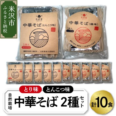 《 自然栽培 》 中華そば 2種 セット 計10食( とんこつ味 5食 とり味 5食 )スープ付 