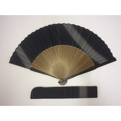 牛首紬　扇子セット(黒縁・紺)
