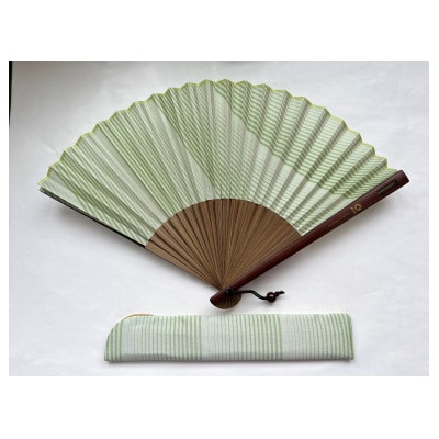 牛首紬　扇子セット(親彫木玉付):緑