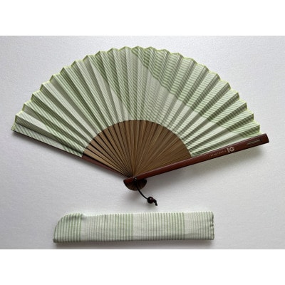 牛首紬　扇子セット(親彫木玉付):緑