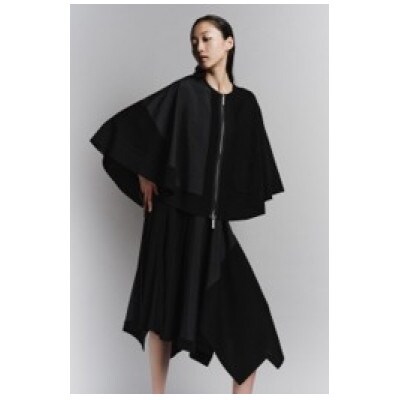 KIMONOニット アシンメトリックプリーツスカート 牛首紬 先染無地「黒」size3