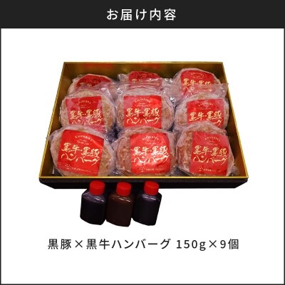 黒豚×黒牛ハンバーグ9個セット　K098-005