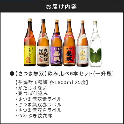 【10営業日以内に発送】【さつま無双】飲み比べ6本セット(一升瓶)　K095-005