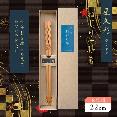 屋久杉 ねじり一膳箸 女性用(22cm)　K042-005_1
