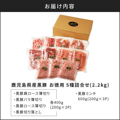 【5営業日以内に発送】鹿児島県産黒豚お徳用 5種詰合せ(2.2kg)　K134-010
