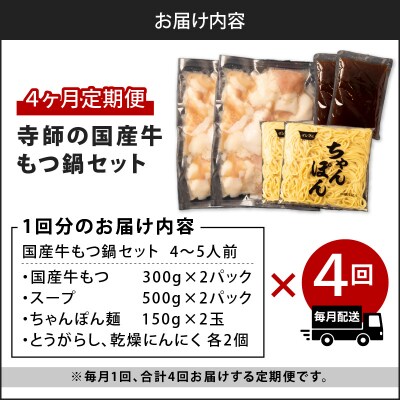 【4ヶ月定期便】寺師の国産牛もつ鍋セット　4～5人前　K005-T01